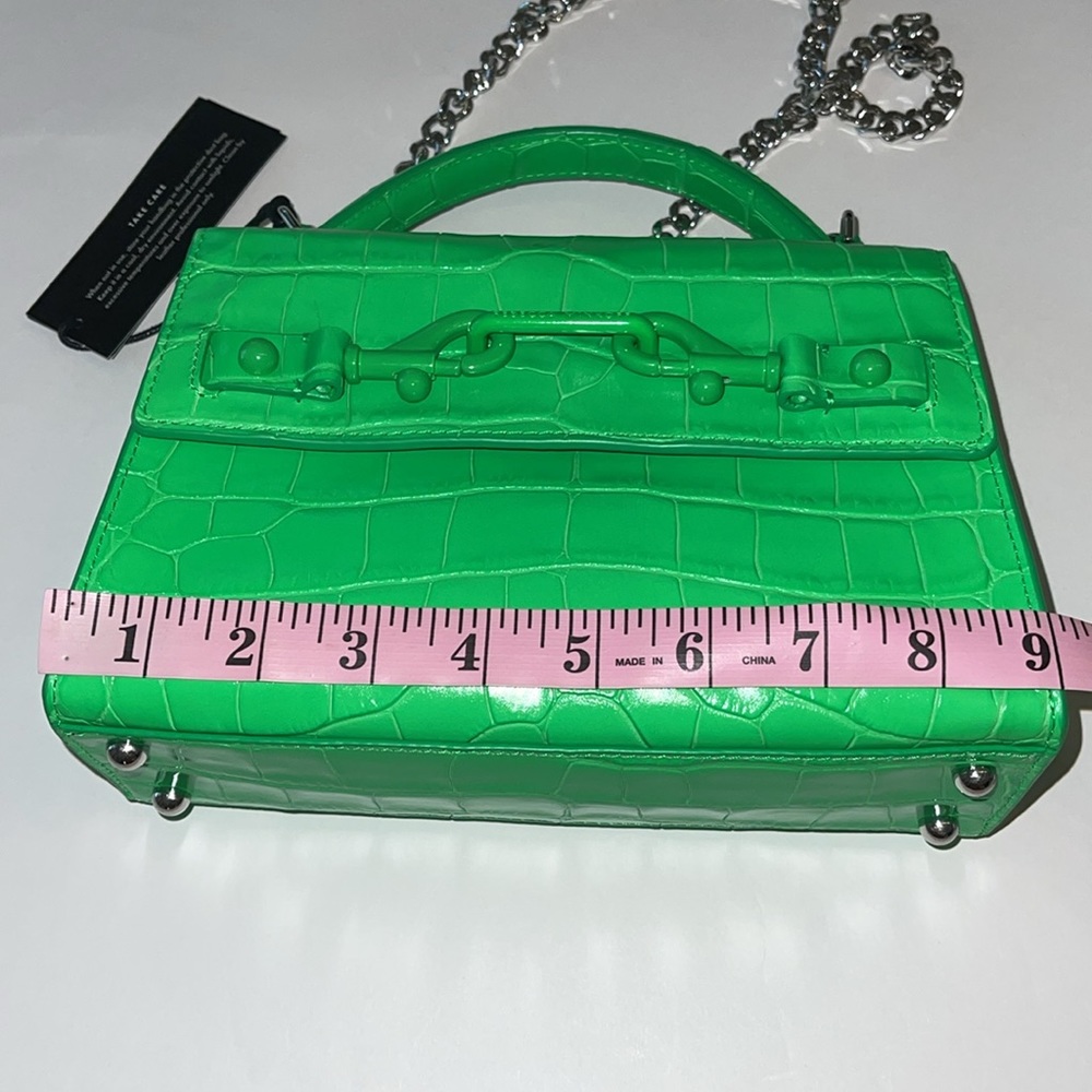 Rebecca Minkoff Croc Embossed Leather Crossbody Bag Neon Green NWT - Picture 15 of 17